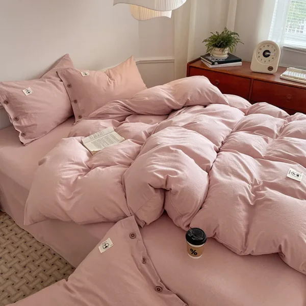 Fitted Sheet 100% Cotton Button Style Yarn Dyed Cotton Series（four-piece fitted sheet set） (12)