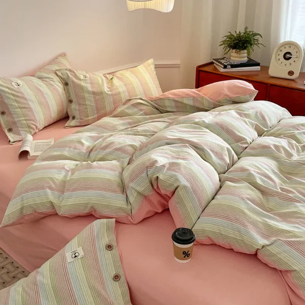 Fitted Sheet 100% Cotton Button Style Yarn Dyed Cotton Series（four-piece fitted sheet set） (2)