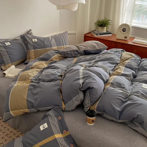 Fitted Sheet 100% Cotton Button Style Yarn Dyed Cotton Series（four-piece fitted sheet set） (5)