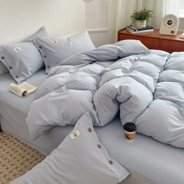 Fitted Sheet 100% Cotton Button Style Yarn Dyed Cotton Series（four-piece fitted sheet set） (6)