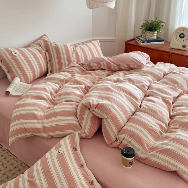 Fitted Sheet 100% Cotton Button Style Yarn Dyed Cotton Series（four-piece fitted sheet set） (7)